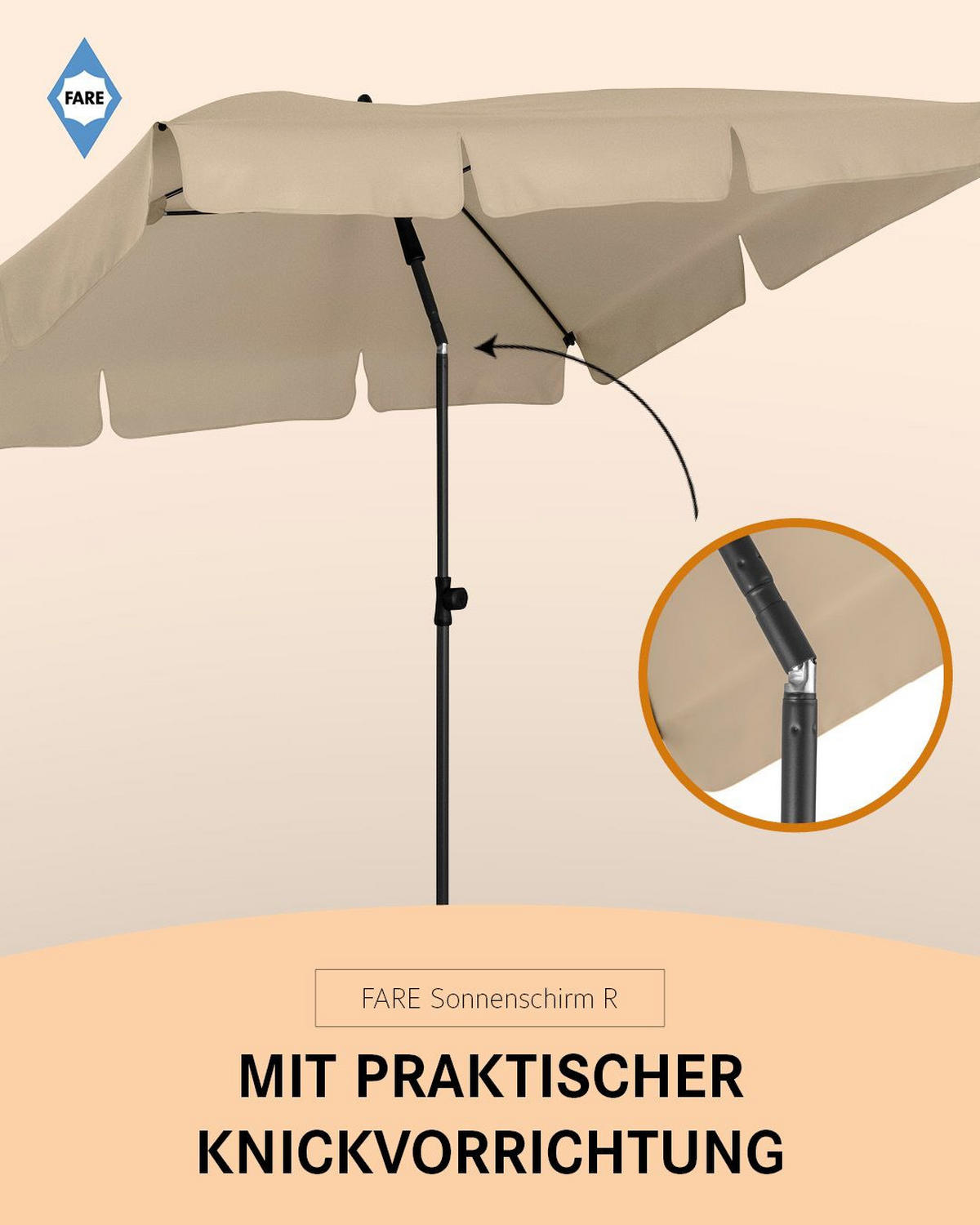 SONNENSCHIRM 122/200/126 cm - Beige, Kunststoff (200/122cm) - FARE