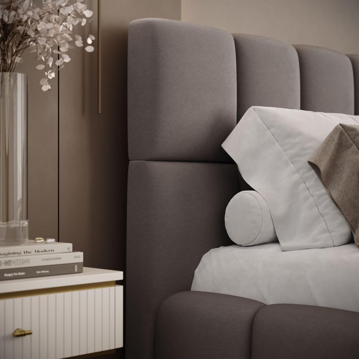 POLSTERBETT VENEZIA mit Bettkasten 180x200, Castel 20 - Taupe, Textil (180/200cm) - Lookway