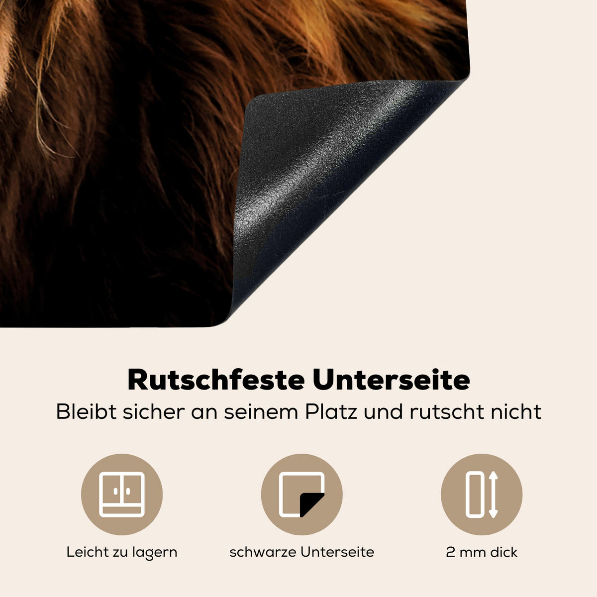 HERDABDECKPLATTE Schottischer Highlander - Hörner - Schwarz - Tiere - Natur - Wild - Kuh Herdabdeckung Induktionsfeld 75x52 cm - Cognac, Kunststoff (75/52/0.2cm) - MuchoWow