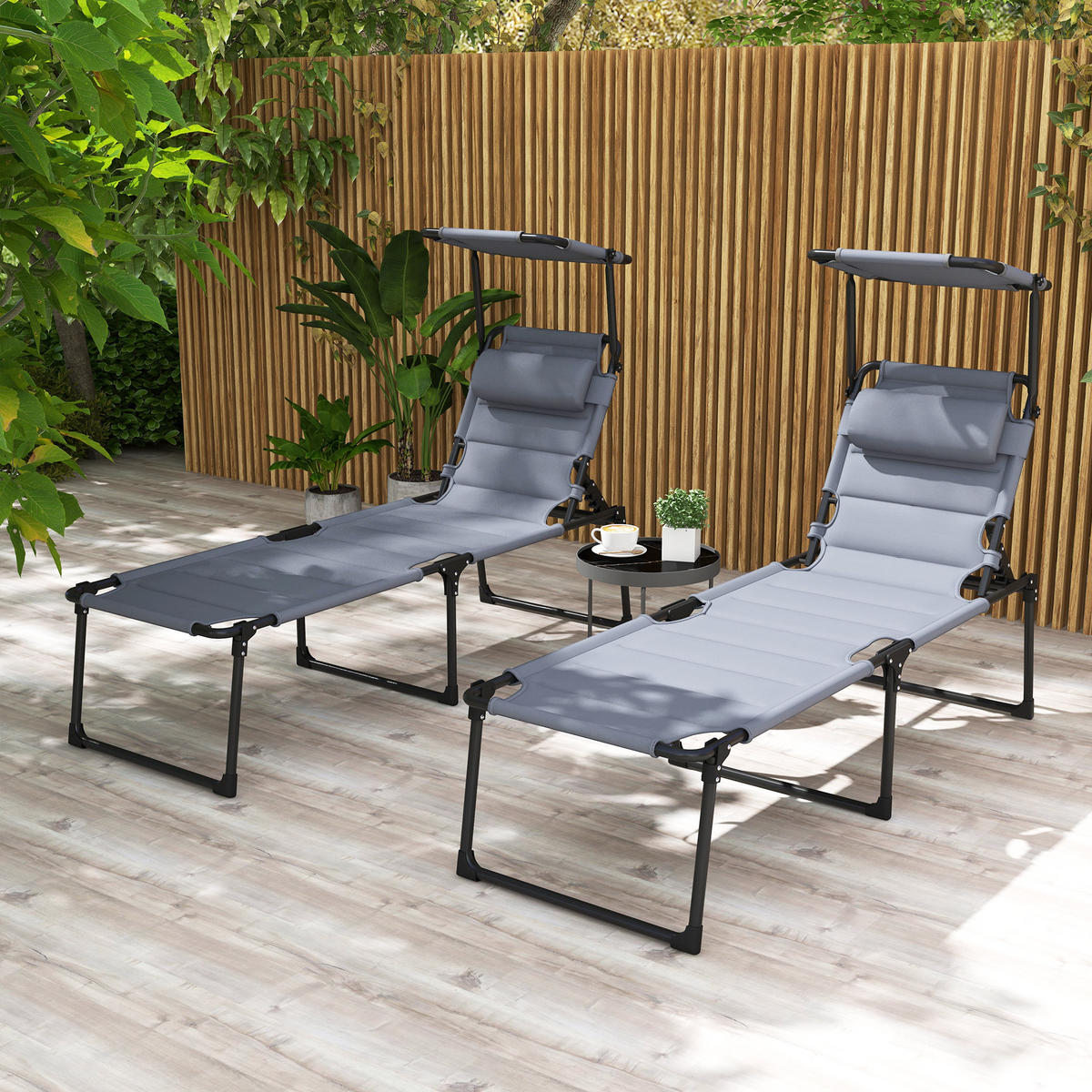 SONNENLIEGE 2er-Set DE-15617 klappbar, mit verstellbarem Sonnendach Grau - Grau, Metall (200/45/70cm) - ComfortXL