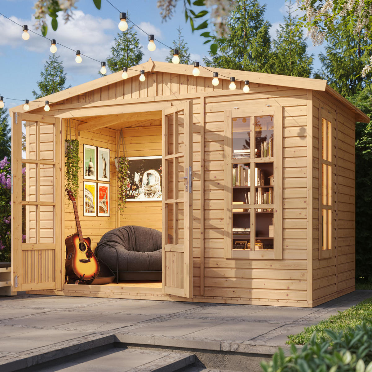 GARTEN HOLZHAUS - B332xT222xH232 cm/6m2 - M334FB - Beige, Holz (332/232/199cm) - Timbela