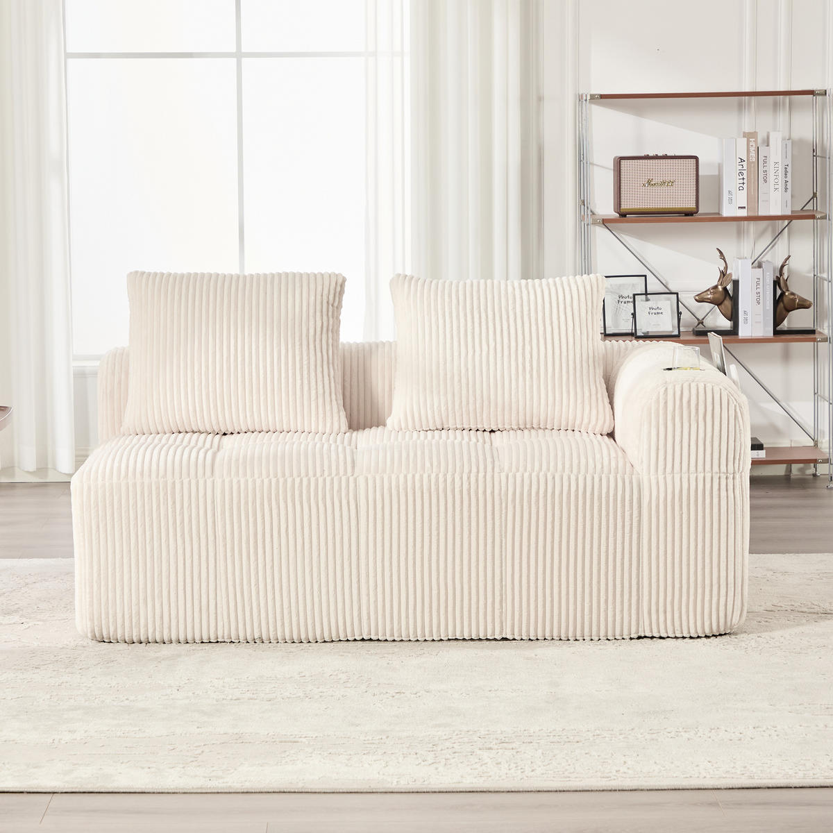 2-SITZER Sofa aus Cord 158x93x61 cm in Beige mit Seitenfächern & Becherhaltern - Beige, Textil (93/61/158cm) - Modfu