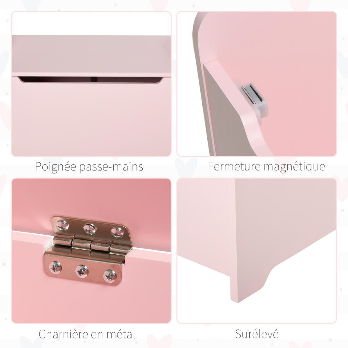 SPIELZEUGTRUHE DE-17224 mit Gasdruckdämpfer, MDF Rosa - Pink, Metall (101.6/152.4cm) - ComfortXL