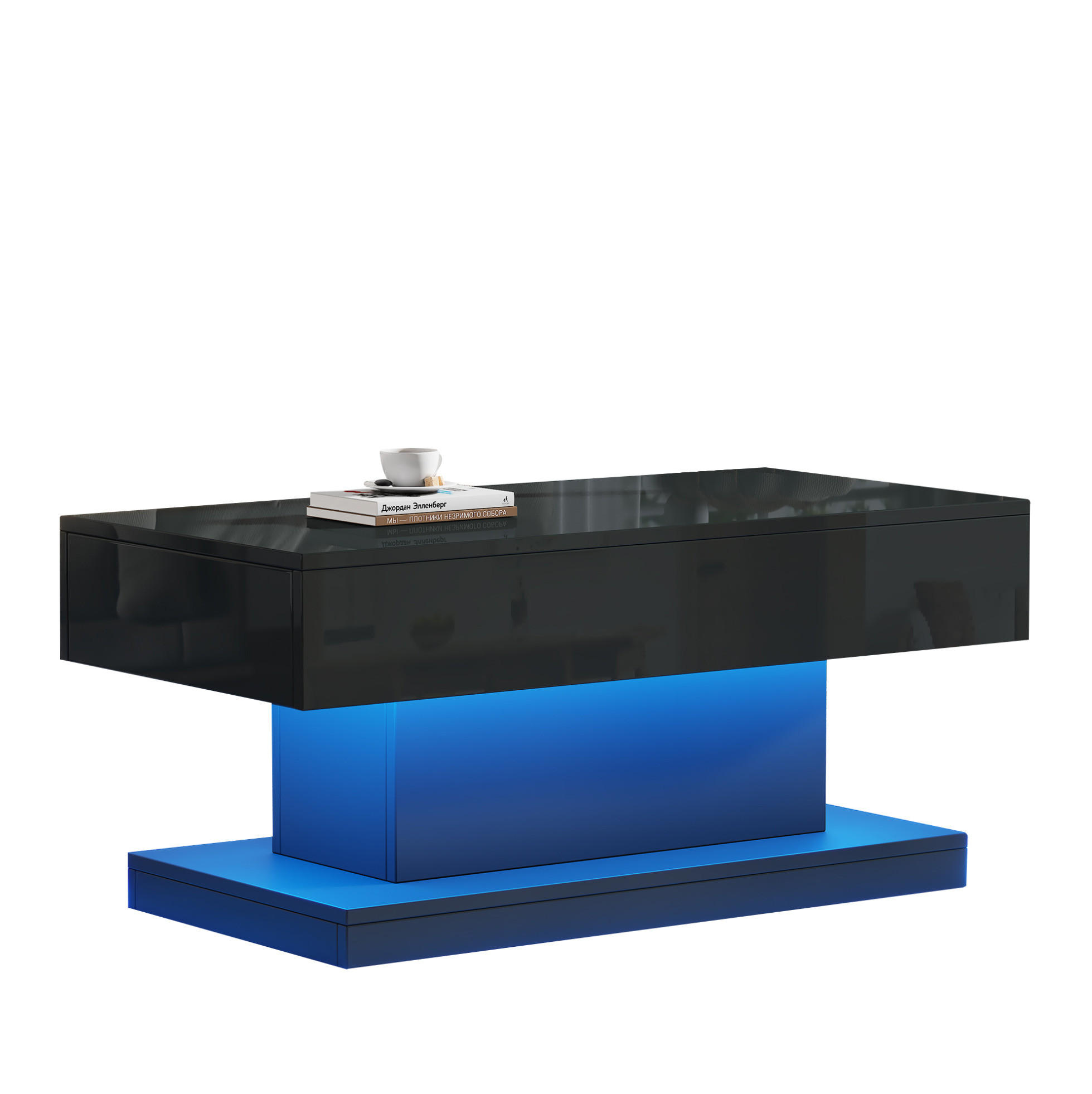 COUCHTISCH 100/50 cm mit 2 Schubladen und LED-Beleuchtung in Schwarz - Schwarz, Holzwerkstoff (100/50/45cm) - BEAOK