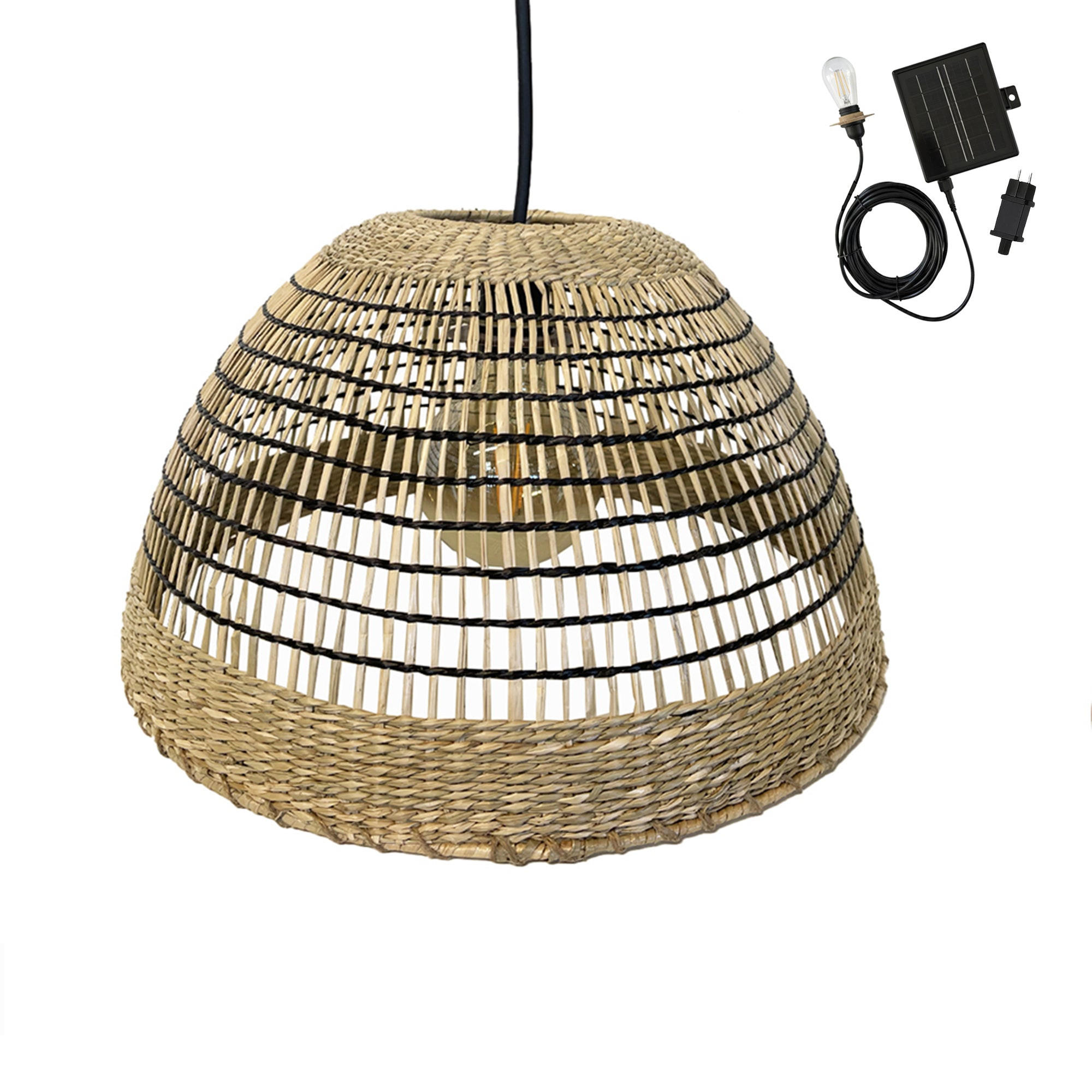 CESARE Solar-Pendelleuchte, 38 cm Durchmesser, 5 m Länge - Beige, Naturmaterialien (38/38/19cm) - Lumisky