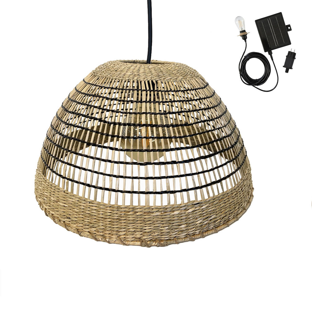 CESARE Solar-Pendelleuchte, 38 cm Durchmesser, 5 m Länge - Beige, Naturmaterialien (38/38/19cm) - Lumisky