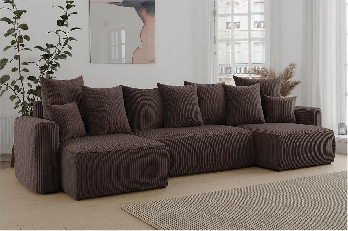 ECKSOFA DAVE U - Dunkelbraun/Schwarz, Holzwerkstoff (312/142cm) - Meblini