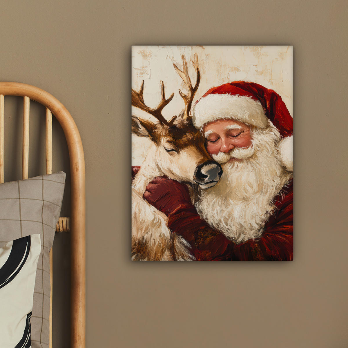 LEINWANDBILD Weihnachtsmann - Rentier - Weihnachten 30x40 cm - Rotbraun, Textil (30/40cm) - MuchoWow