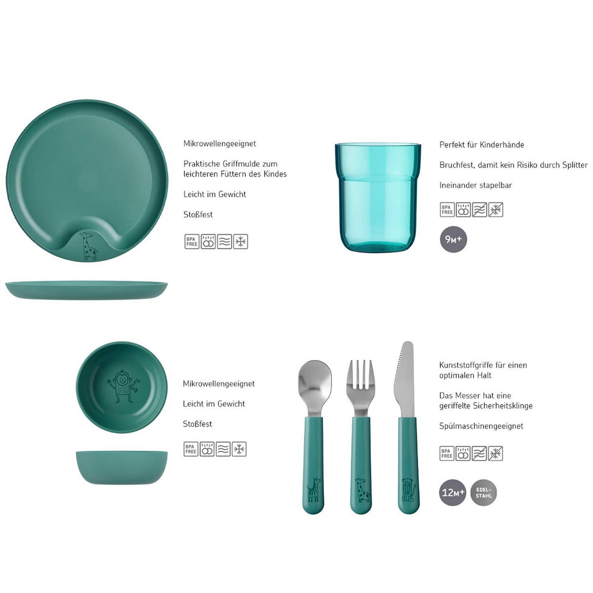 KINDERGESCHIRR Mio Deep Turquoise 6er Set - Türkis, Kunststoff (10.5/22/33.5cm) - Mepal