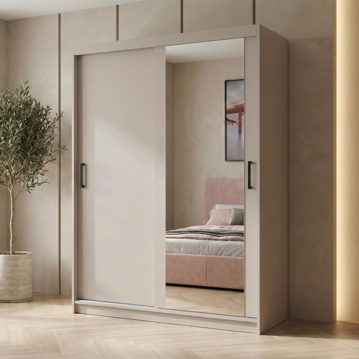 SCHWEBETÜRENSCHRANK Hela mit 2 Türen. 120 cm, Kaschmir - Kaschmir, Holzwerkstoff (120/205/60cm) - Beautysofa