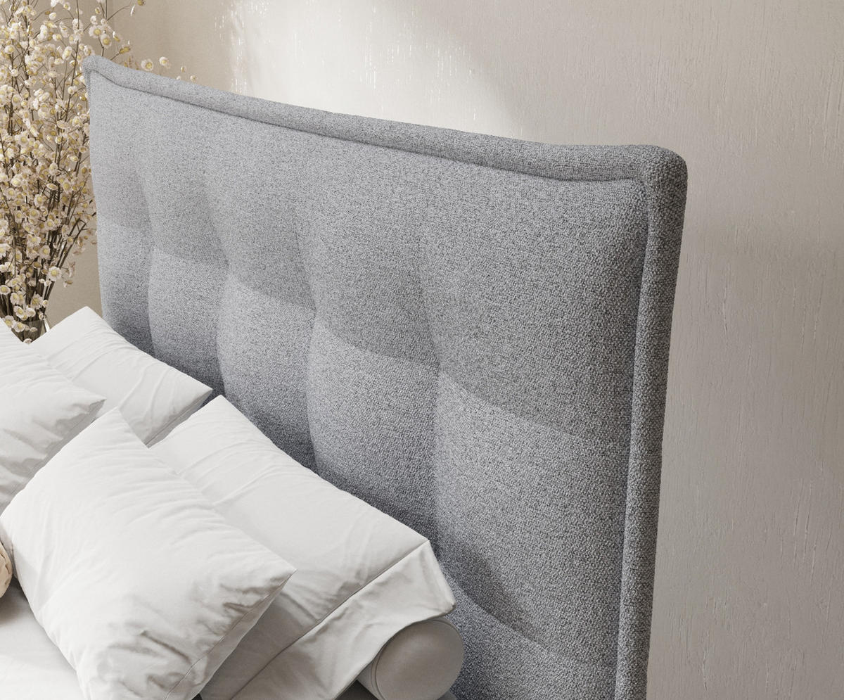 BOXSPRINGBETT Minori Hellgrau 200/200 cm mit Latex-Topper - Silberfarben/Hellgrau, Holz/Holzwerkstoff (200/200cm) - Maison de Reve