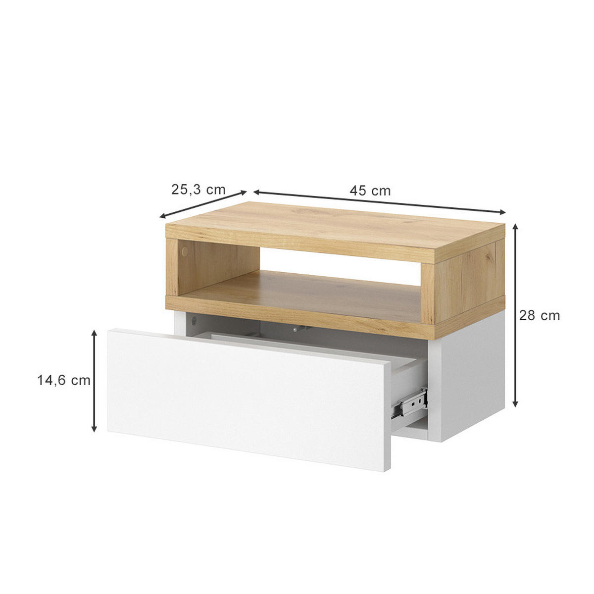 NACHTTISCH Urbano Braun 45 x 28 cm - Braun/Weiß, Holzwerkstoff (45/28/25.3cm) - Vicco