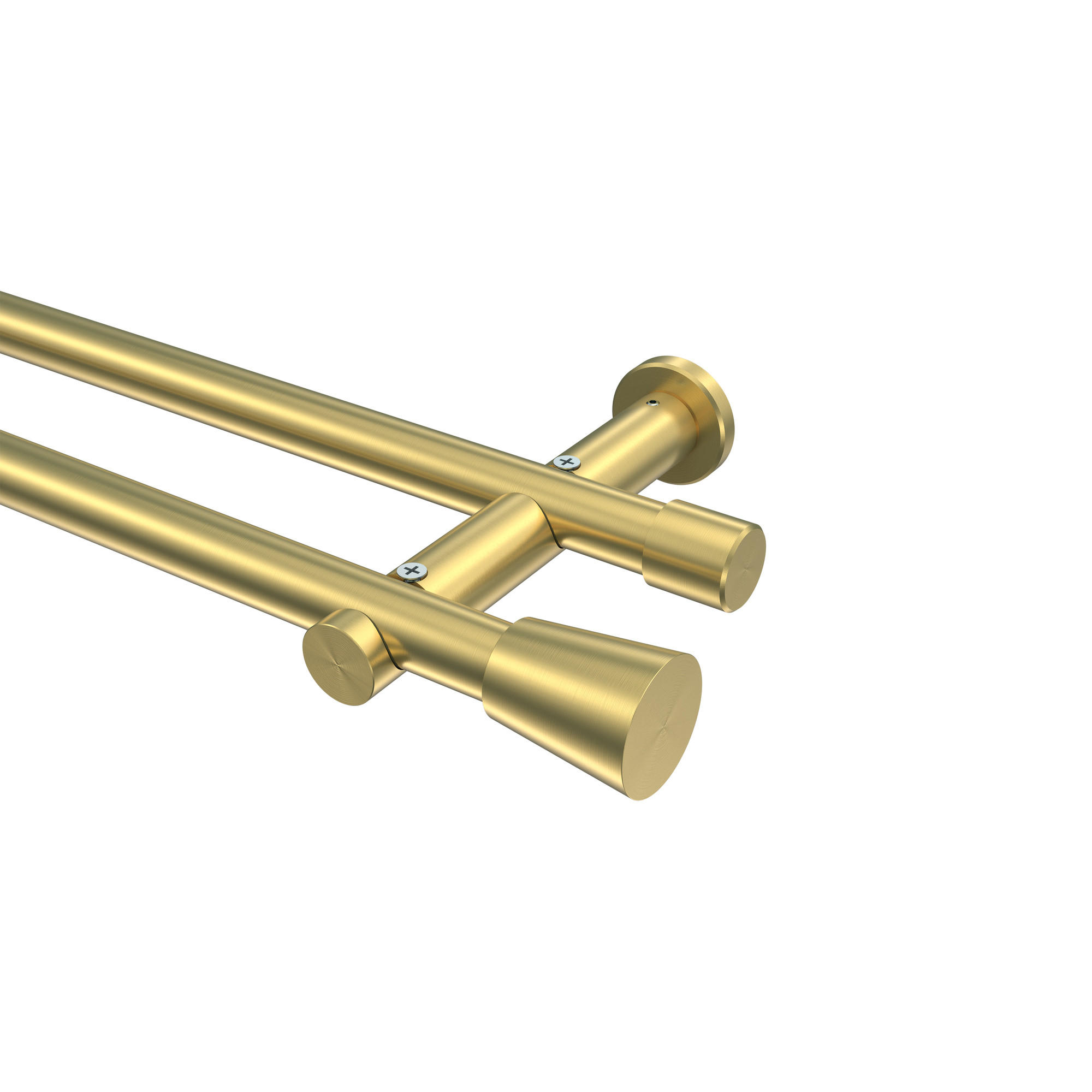 GARDINENSTANGE Platon Sitra 420 cm (geteilt in 3 x 140 cm), 2-läufig (ohne Ringe), 20 mm Ø Messing-Optik - Messingfarben, Metall (420cm) - INTERDECO