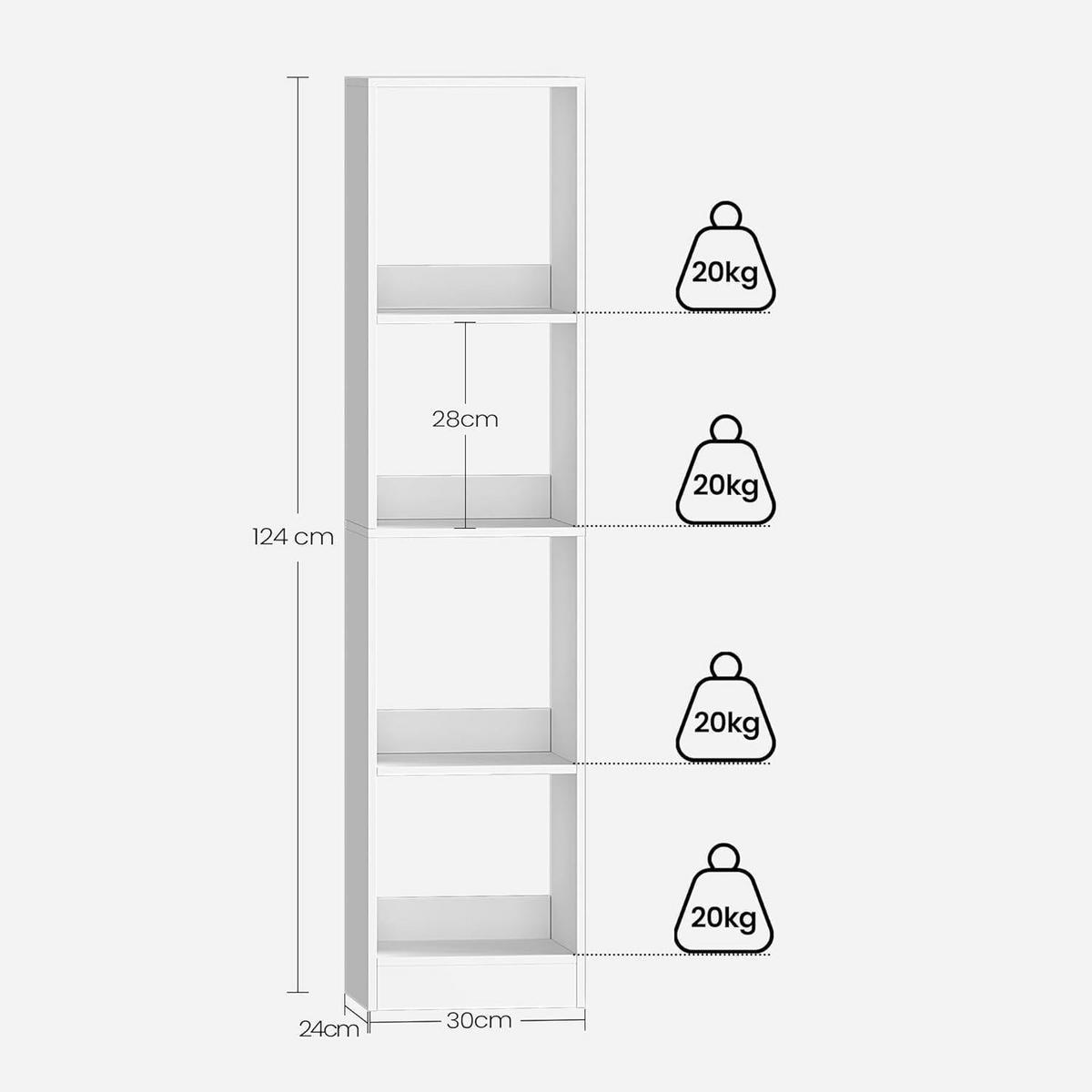 BÜCHERREGAL Würfelregal Weiß 24 x 30 x 124 cm - Weiß, Holzwerkstoff (30/124/24cm)