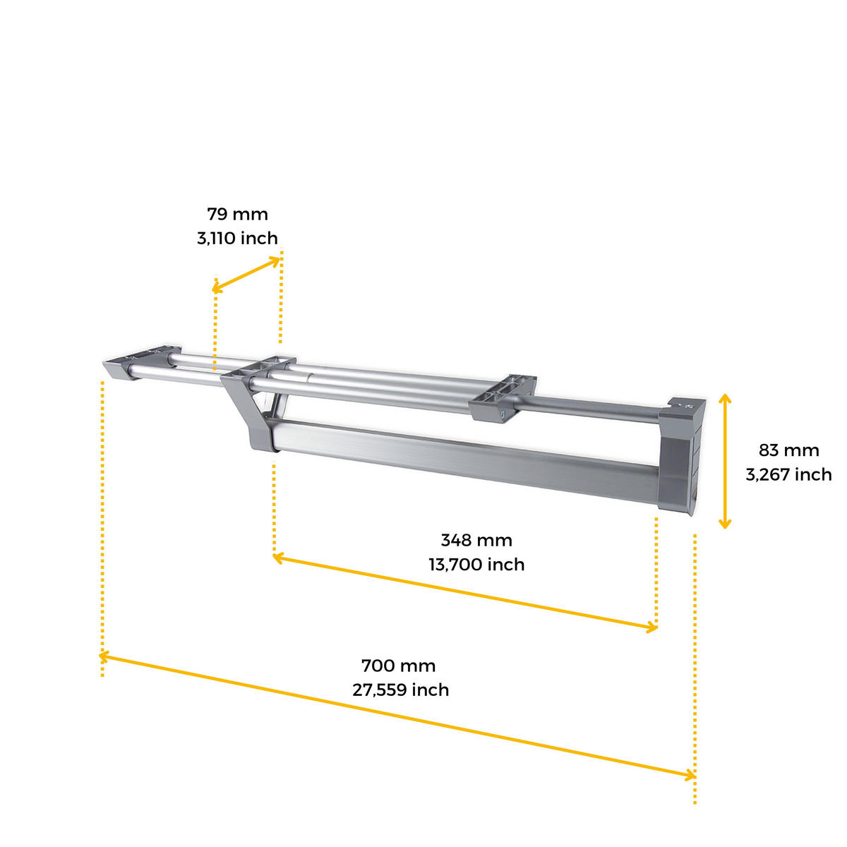KLEIDERSTANGE Ausziehbarer für Schränke, Matt eloxiert, Aluminium - Dunkelgrau, Metall (9/9/45cm) - EMUCA