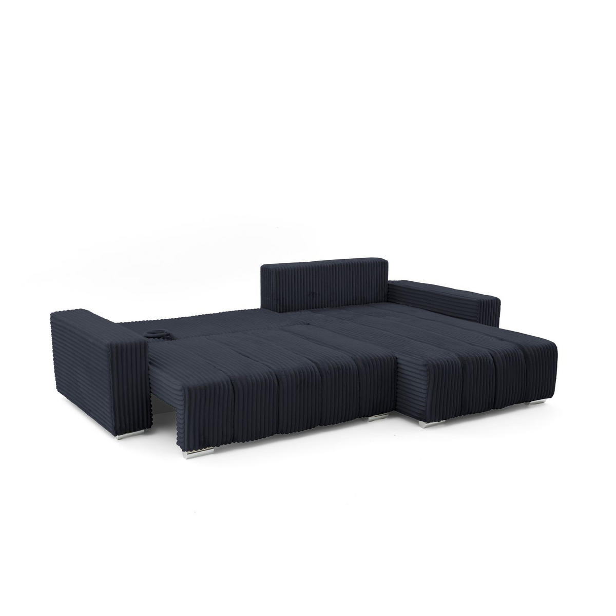 ECKSOFA PIANO L Rechts mit Schlaffunktion 137x234 Cord Schwarz - Silberfarben/Schwarz, Holz/Textil (178/278cm) - Muffo