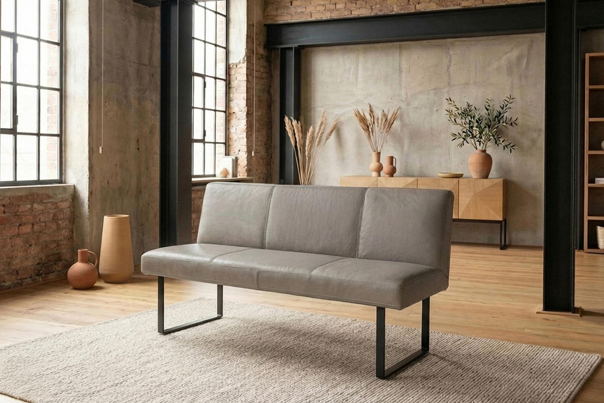 ESSZIMMERBANK ELEEN Grau Leder - Grau, Leder (123/85/69cm) - KAWOLA