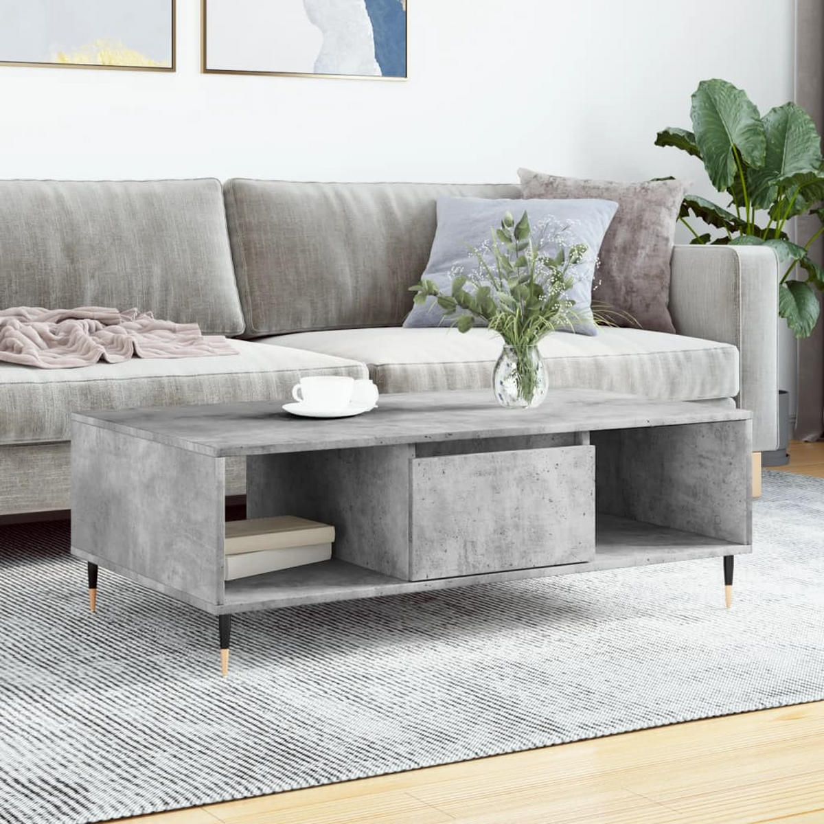 COUCHTISCH Betongrau 104x60x35 cm Holzwerkstoff - Grau, Holzwerkstoff (104/60/35cm) - furnicato