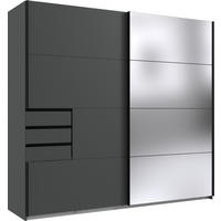 KLEIDERSCHRANK Saigon in Grafit und schwarzen Griffen mit einer Spiegel Türfront – Schwebetürenschrank 2 türig - 225 cm Breite - Grau, Holzwerkstoff (80/200/120cm)