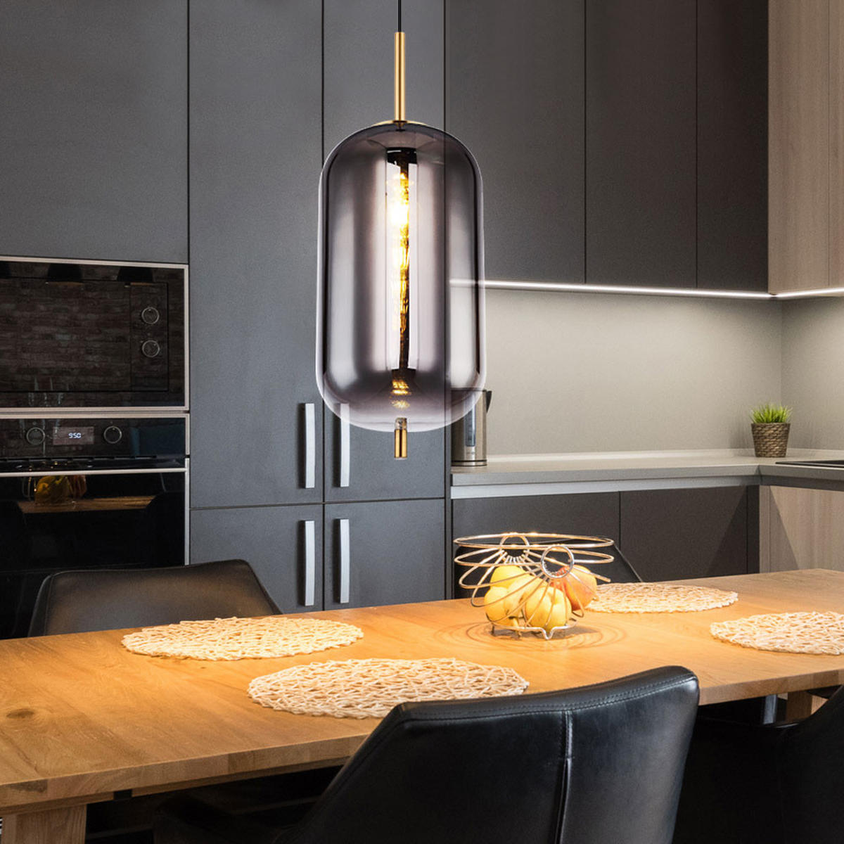 HÄNGELEUCHTE Metall Rauchglas Grau Matt - Grau, Glas (22/22/120cm) - Globo Lighting