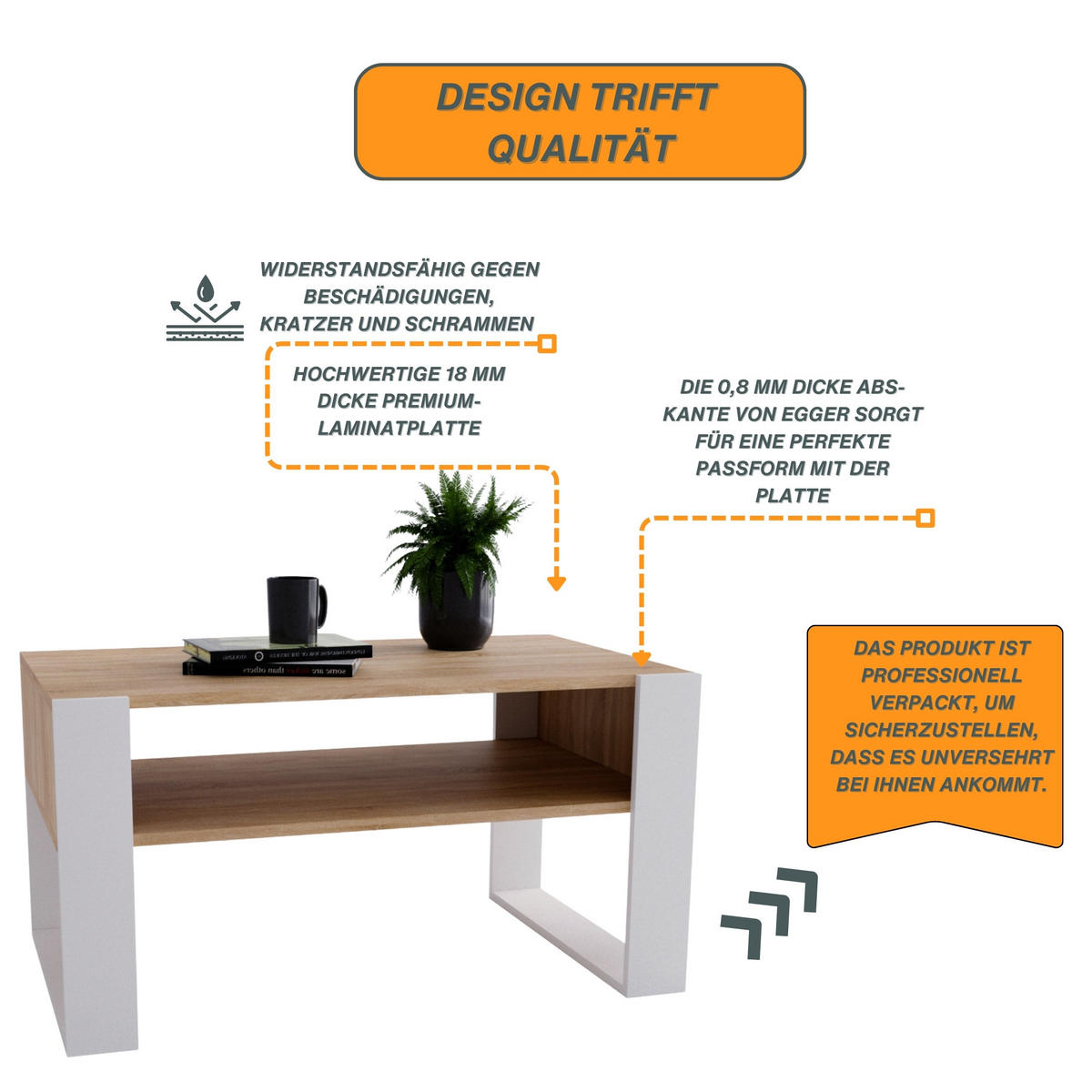COUCHTISCH Holzwerkstoff rechteckig stabil Sonoma Eiche 45/53,6/92cm - Weiß/Sonoma Eiche, Holzwerkstoff (53.6/92/45cm) - CraftPAK