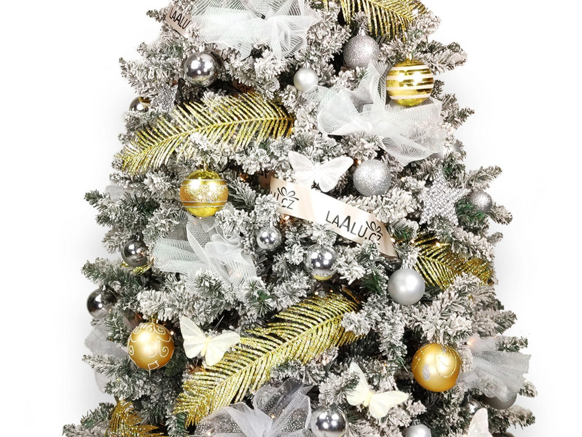 LAALU CHRISTBAUMKUGEL-SET 100 Stück in Luxusbox SHINING ELEGANCE für Weihnachtsbäume 120-210 cm - Champagner/Silberfarben, Kunststoff/Textil (55/50/75cm) - LAALU