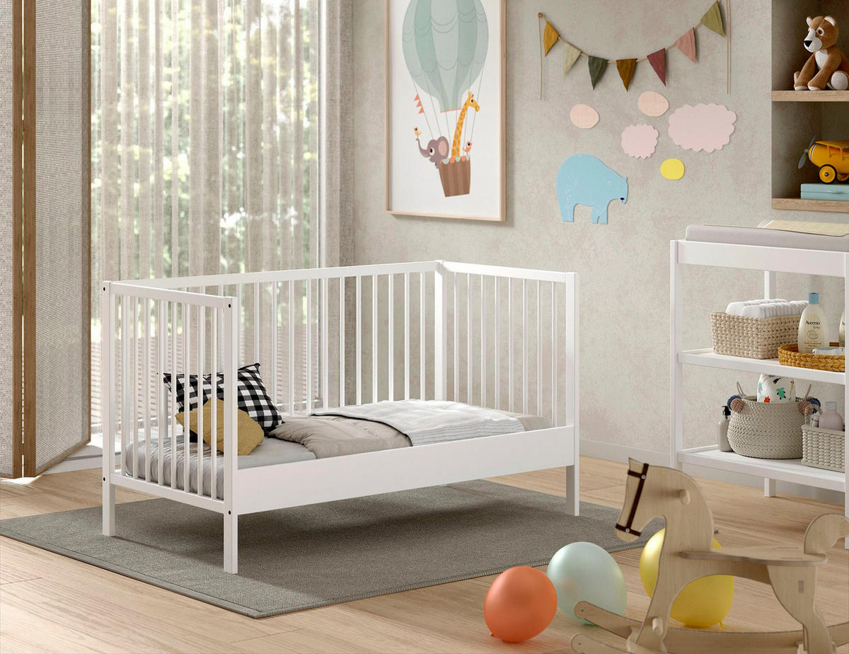 BABYBETT Kara-lynn 144x84x76 aus Massivholz in Buche Weiß - Weiß, Holz (70/140cm) - 58aufmkessel