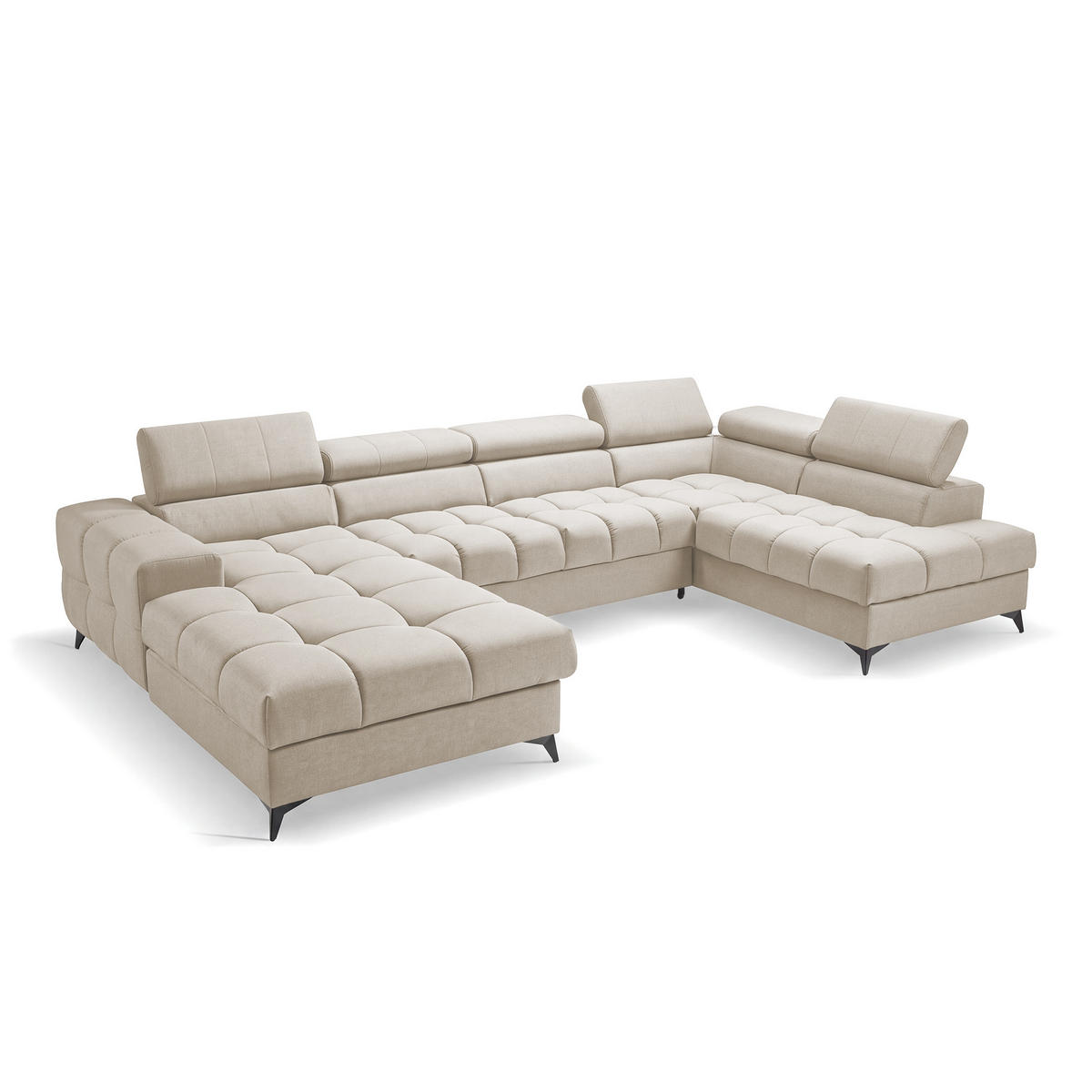 ECKSOFA PUDDING U Links mit Schlaffunktion 125x260 Velours Creme - Creme/Schwarz, Holz/Textil (203/350cm) - Muffo