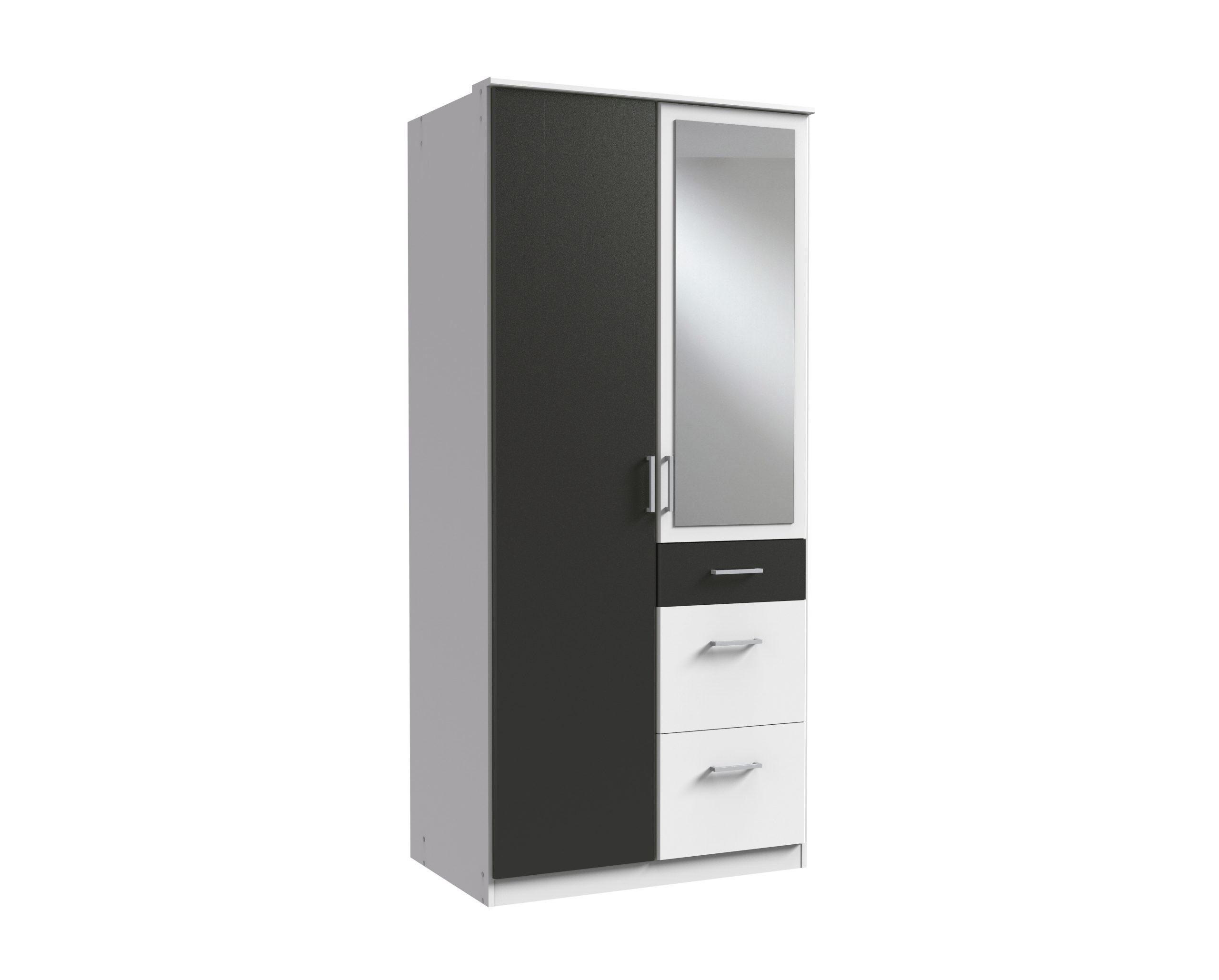 KLEIDERSCHRANK Click in Weiß mit Grafit - Drehtürenschrank 91 cm Breite mit Spiegel - Weiß, Holzwerkstoff (91/199/58cm)