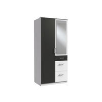 KLEIDERSCHRANK Click in Weiß mit Grafit - Drehtürenschrank 91 cm Breite mit Spiegel - Weiß, Holzwerkstoff (91/199/58cm)