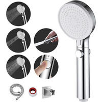 HANDBRAUSE Set 3 Strahlarten Wassersparend mit Schlauch und Halterung - Silberfarben, Metall (9/12.7/24.5cm)