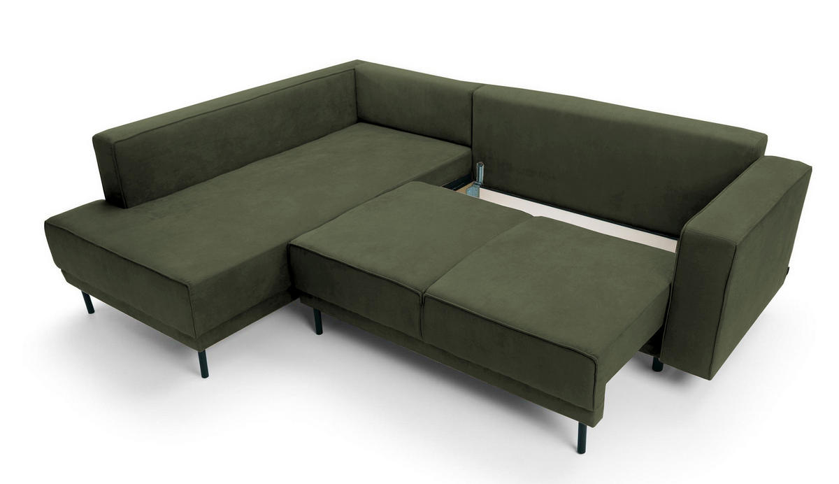 ECKSOFA Rodario Olivgrün Velours - Schwarz/Olivgrün, Textil/Metall (247/187cm) - Selsey