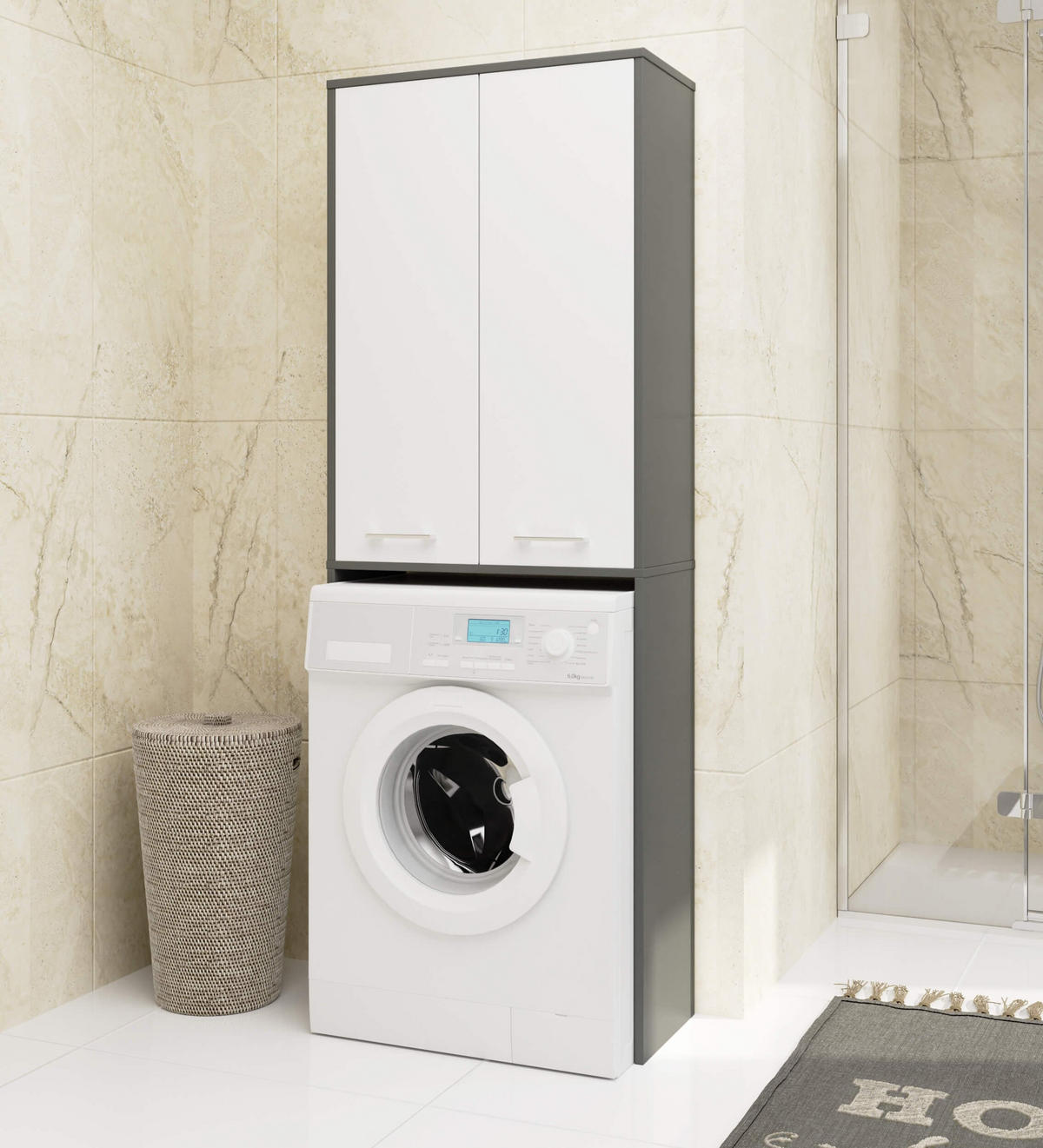 WASCHMASCHINENSCHRANK FIN 2D Grau-Weiß, 30x64x180 cm - Weiß/Grau, Holz (64/180/30cm) - Milordbikes