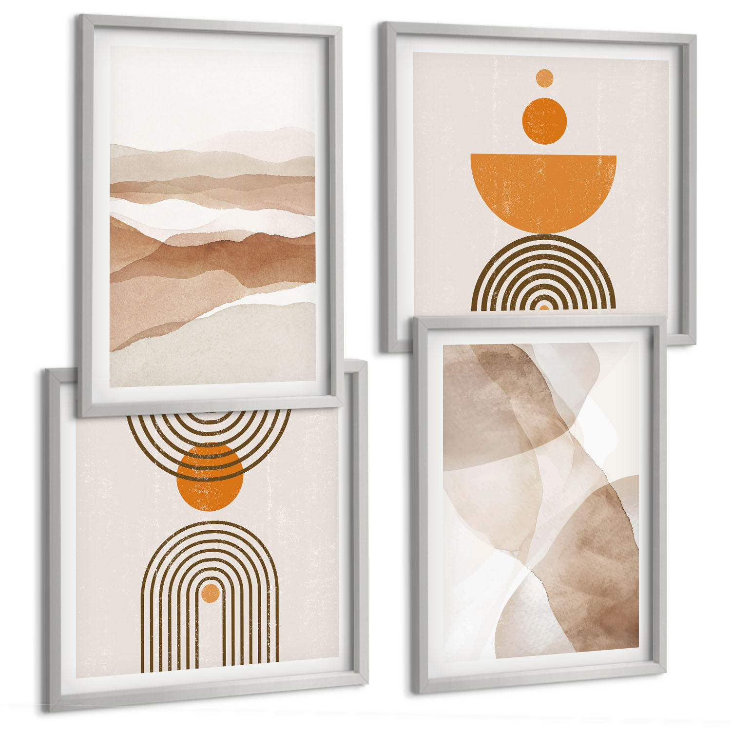BILDER SET 4er Set - 50x50 cm & 40x60 cm Silberner Rahmen - Strukturen schattieren Minimalismus - Silberfarben, Kunststoff (50/50cm) - TULUP