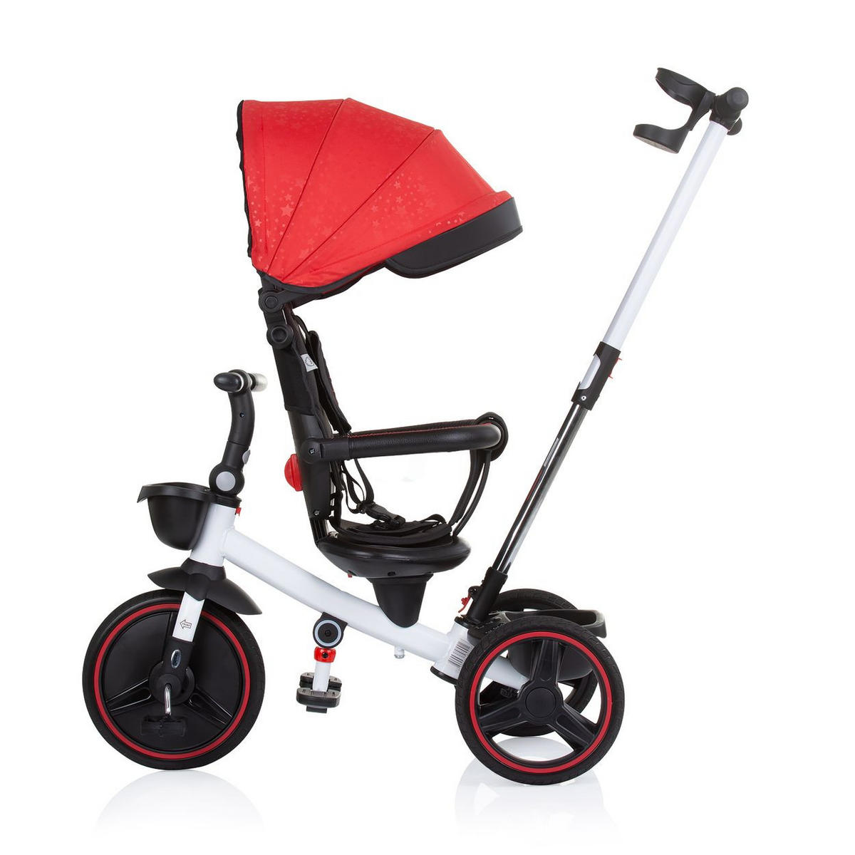 DREIRAD Alpha 3 in 1 rot Dreirad, Schiebegriff, Sonnendach, Becherhalter, Korb - Rot, Metall (100/46/98cm) - Chipolino