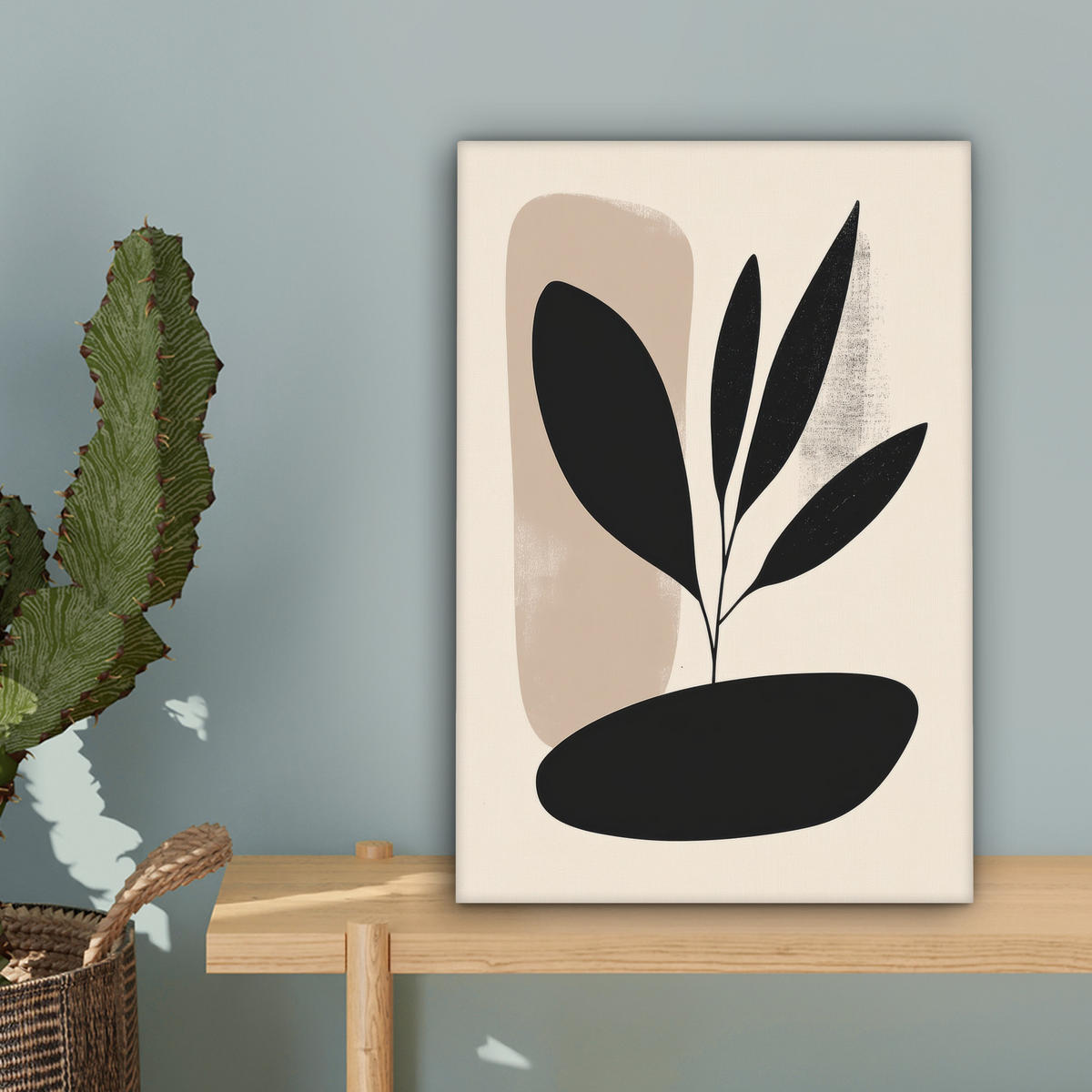 LEINWANDBILD Pflanze - Beige - Japanisch Deko Wohnzimmer 20x30 cm - Schwarz, Textil (20/30cm) - MuchoWow