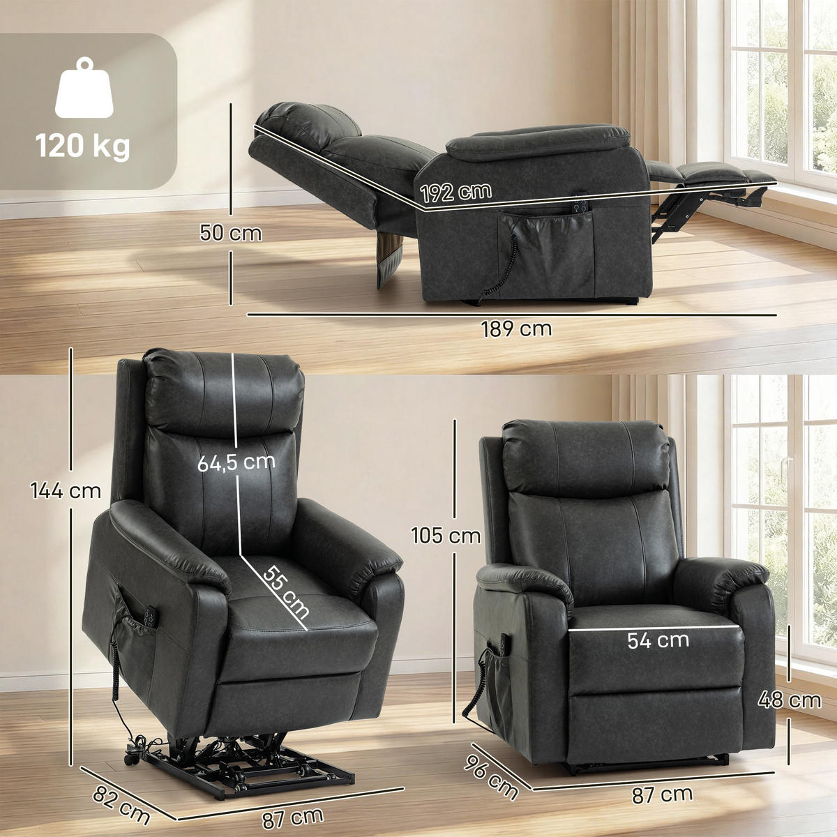 RELAXSESSEL DE-06440 elektrischer Lift, 170° Zero-Gravity, Doppelmotor Schwarz - Schwarz, Metall (87/105/96cm) - ComfortXL