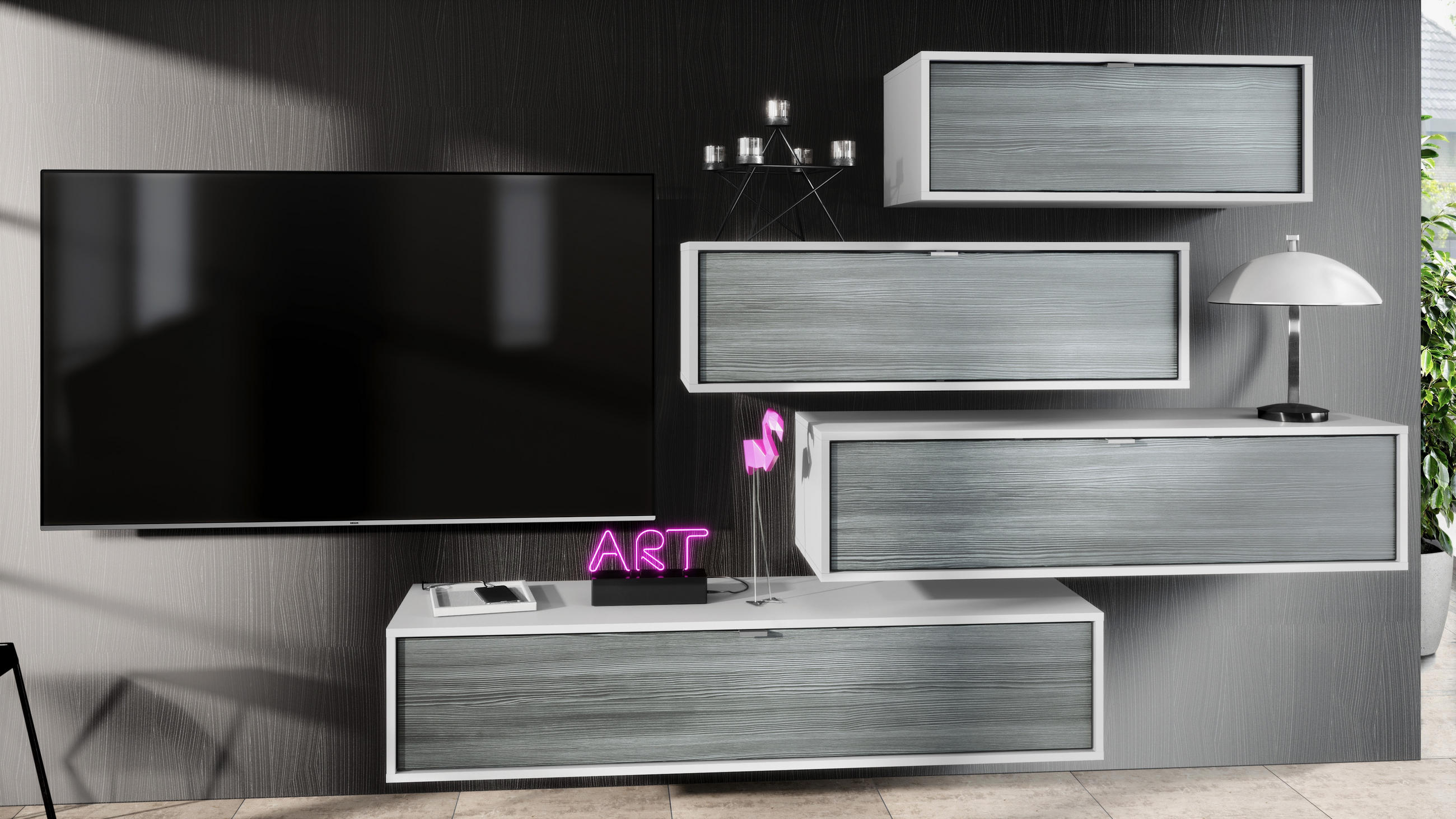 WOHNWAND Lana Fronten in Avola-Anthrazit - Anthrazit, Holzwerkstoff (210/170/37cm) - Vladon