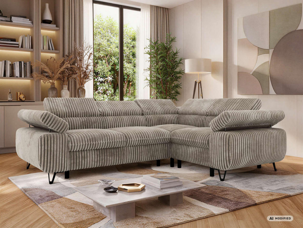 ECKSOFA ORSO L Hellbraun Cord - Rechts Seite - Hellbraun/Schwarz, Textil/Metall (268/197cm) - MKS