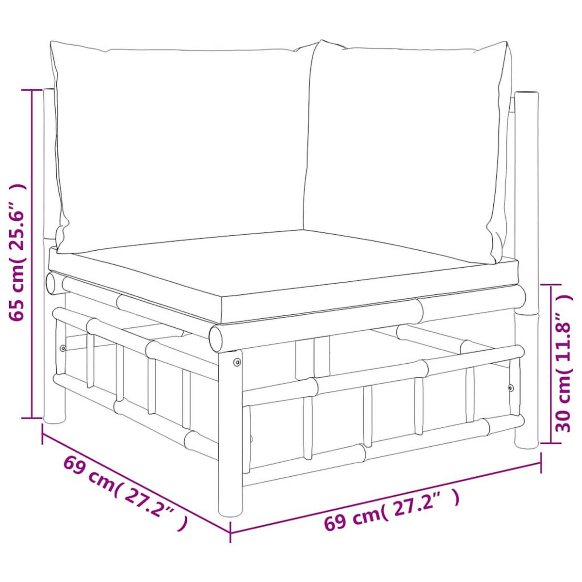 GARTEN-LOUNGE-SET 2-TLG. Mit Cremeweissen Kissen Bambus - Creme, Naturmaterialen (69/65/55cm) - vidaXL