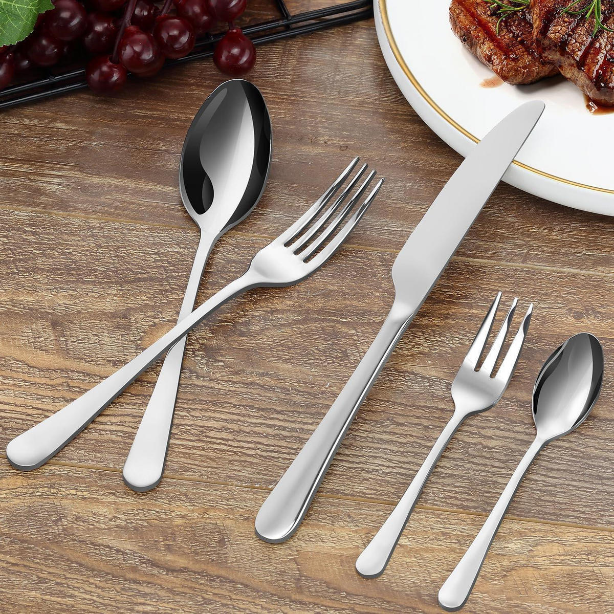 BESTECKSET 30-teilig für 6 Personen Edelstahl spülmaschinenfest - Silberfarben, Metall