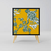 SIDEBOARD YELLOW CHINOISERIE, Schwarz, 57,5x42x75,5 cm, Goldfarbene Metallfüße - Goldfarben/Multicolor, Holzwerkstoff/Metall (57.5/75.5/42cm) - SpaceRebels