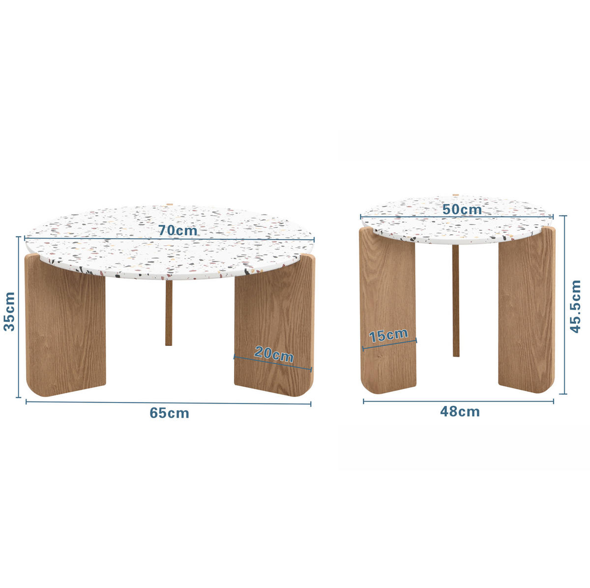 COUCHTISCH-SET 70/70 cm & 50/50 cm aus MDF im Nesting-Design - Weiß, Holzwerkstoff (70/70/35cm) - BEAOK