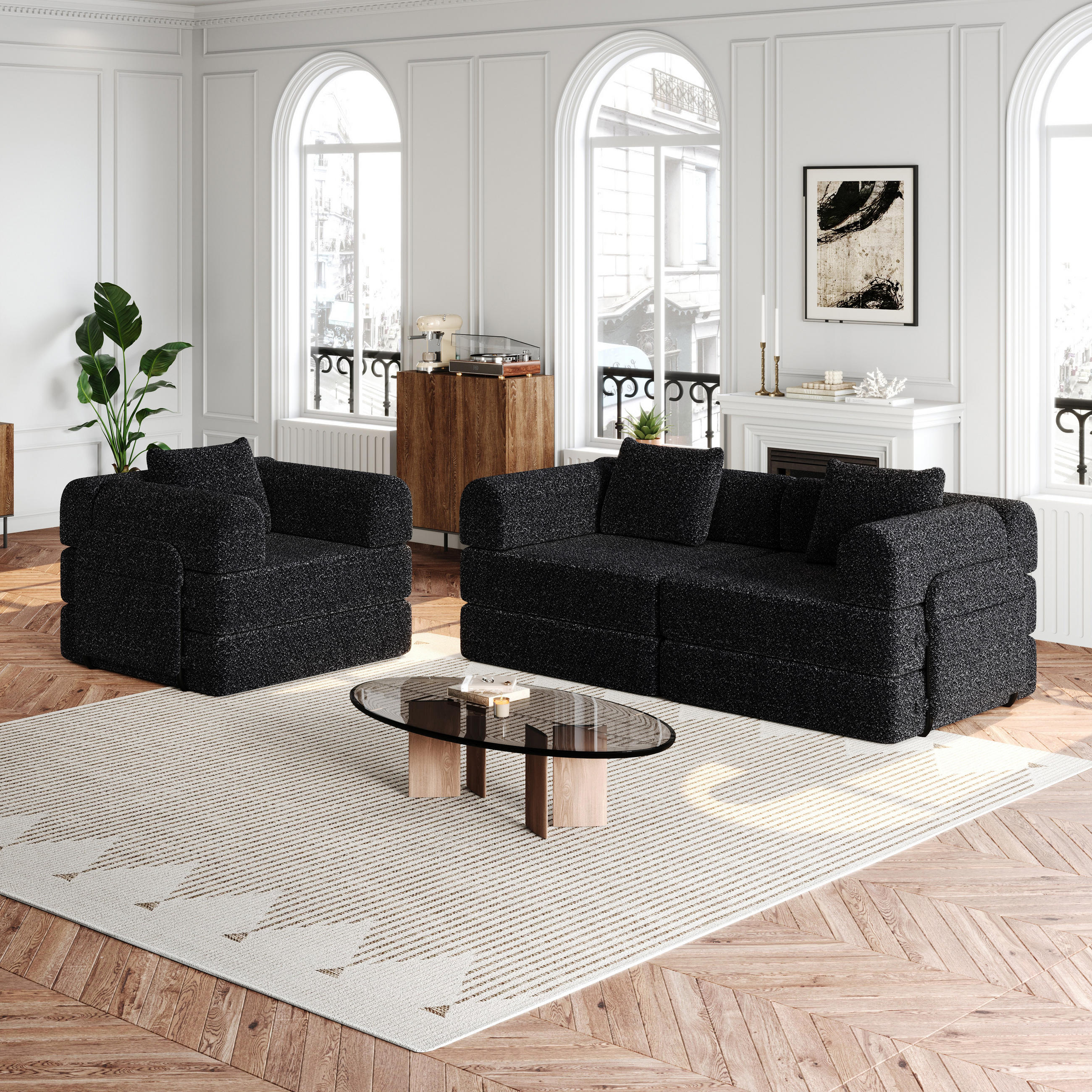 Thumbnail - Redom Schlafsofa, Schwarz, Textil, 91.4x69.8x274 cm, Wohnzimmer, Sofas & Couches, Schlafsofas