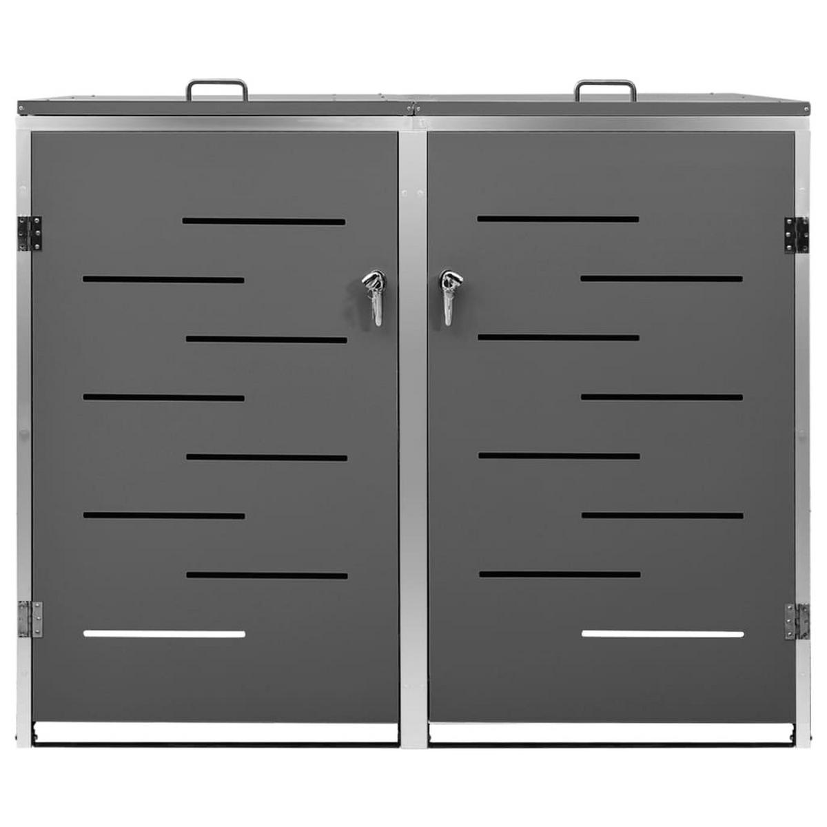 2ER Mülltonnenbox JAGU Edelstahl | Anthrazit | 115,5x138x77,5cm | Für 2 Tonnen 240L - Anthrazit, Metall (138/115.5/77.5cm) - DELUKE