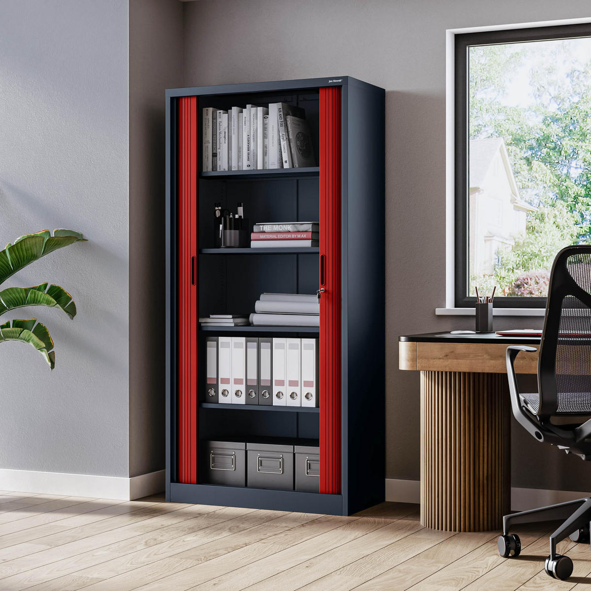 ROLLADENSCHRANK DAMIAN - Anthrazit/Rot, Metall (90/185/45cm) - Jan Nowak