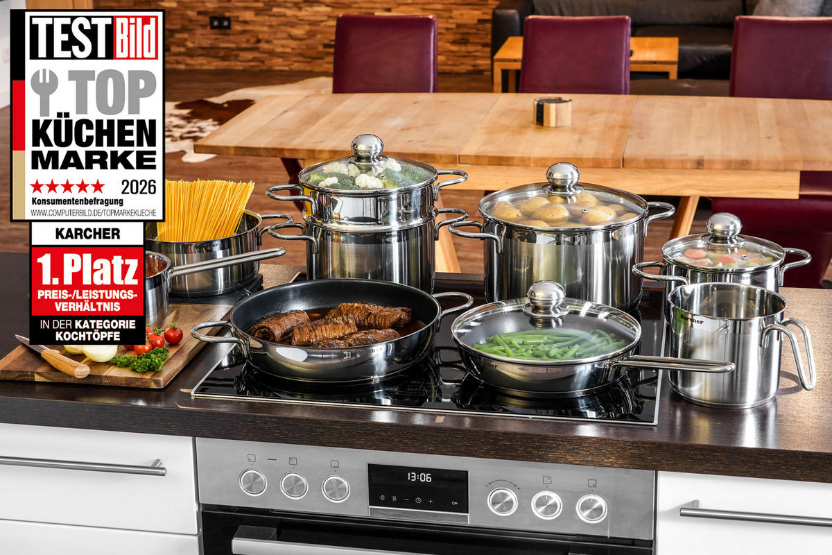 TOPFSET Jette, Edelstahl, Induktion, 14-teilig - Edelstahlfarben, Metall - Karcher