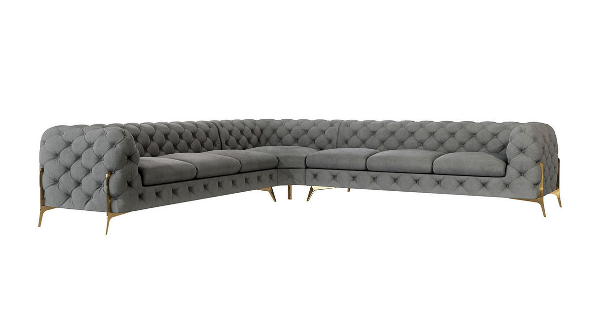 ECKSOFA Chesterfield Lexi Grau Samt - Goldfarben/Grau, Holz/Textil (323/323cm) - S-Style Möbel