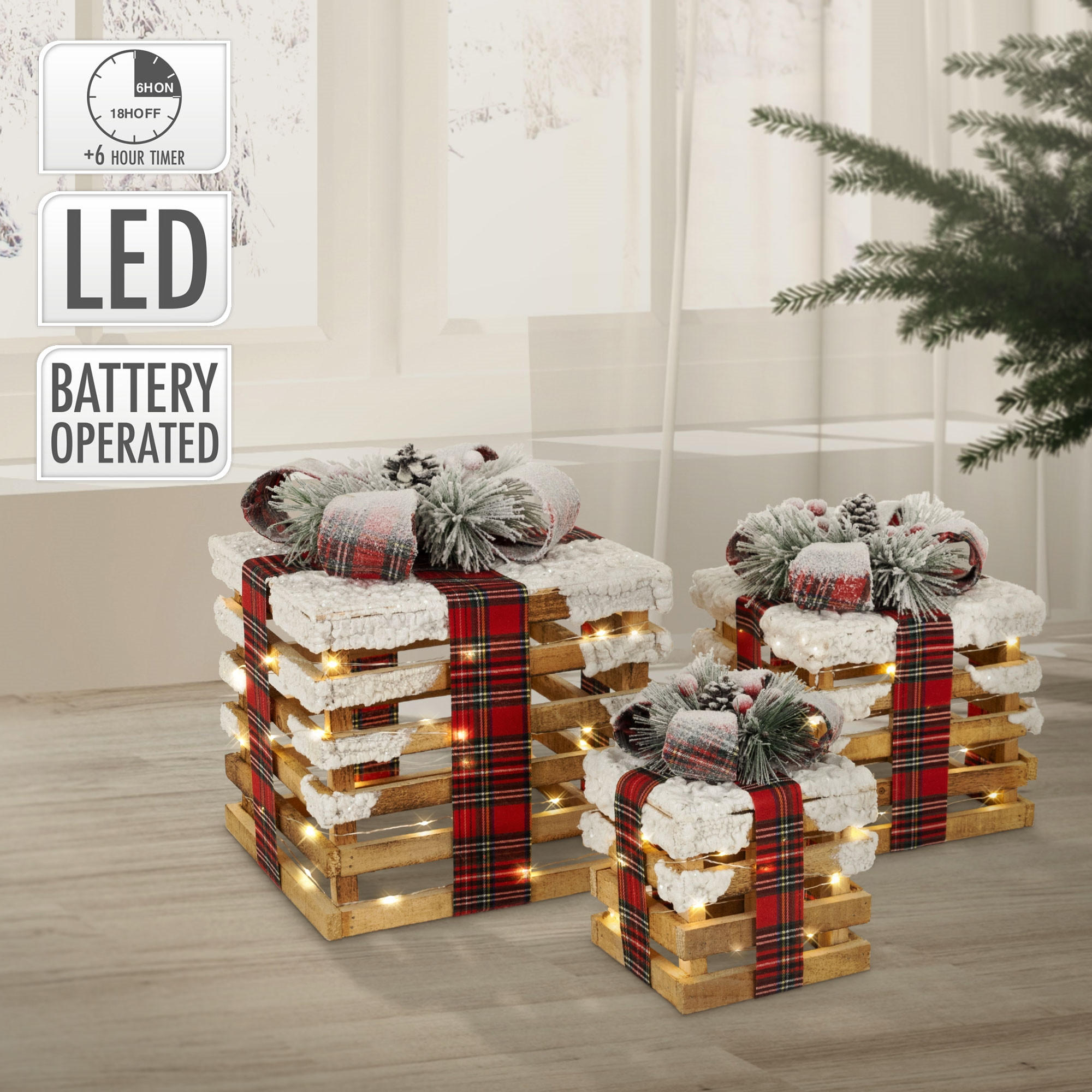 WEIHNACHT Geschenkset - Braun, Holz (26/28/26cm) - ECD-Germany
