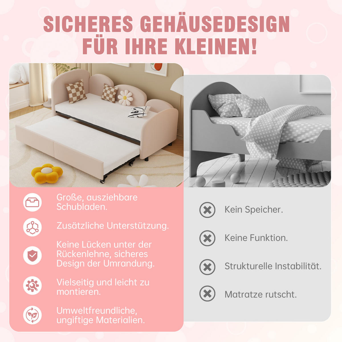 KINDERBETT 90/200 cm aus Samt und Eisen mit Blütenform und Bettkasten Pink - Rosa, Textil (90/200cm) - Modenvie